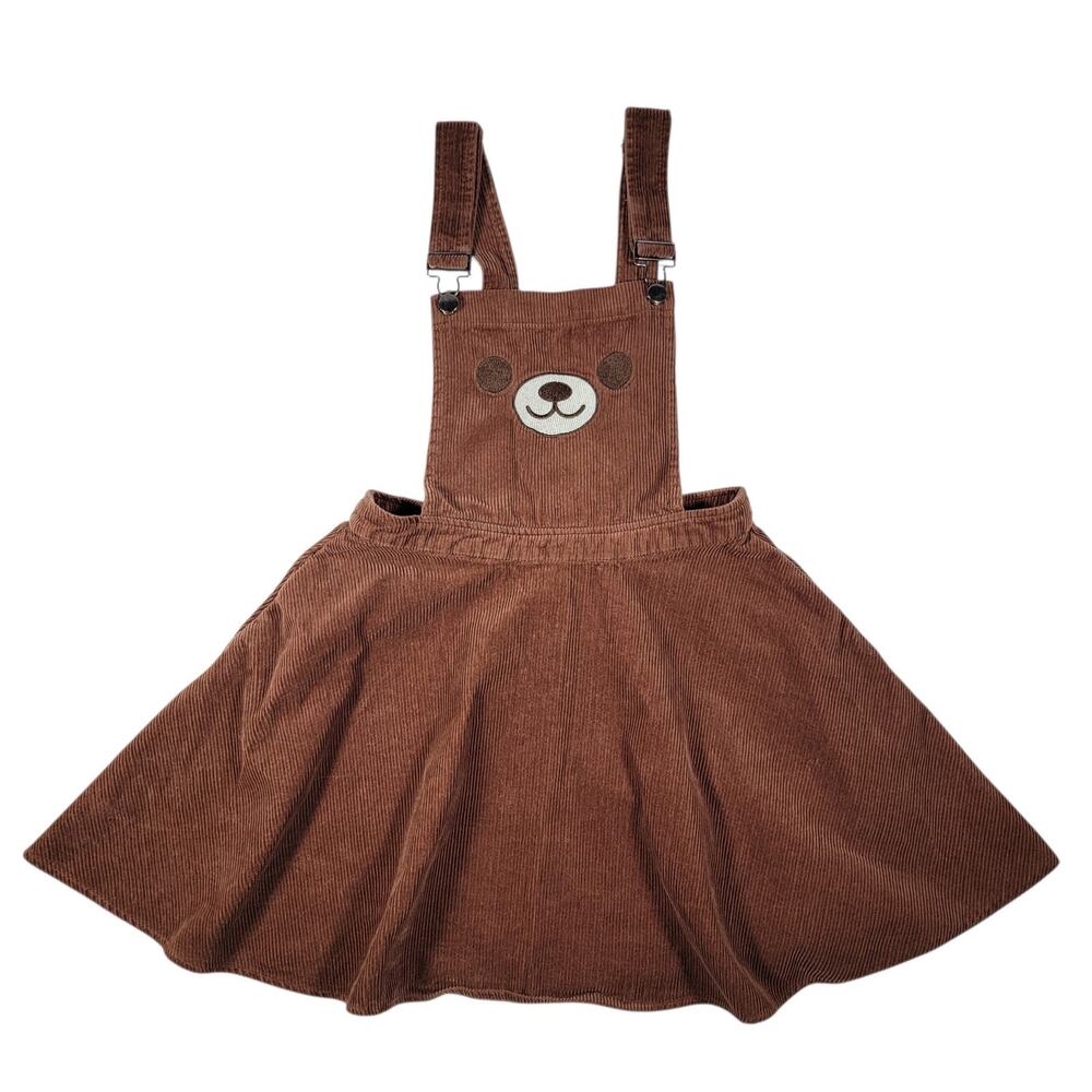 Hot Topic Bear Overalls Corduroy Skirtall Dress Small Brown Kawaii Cottagecore